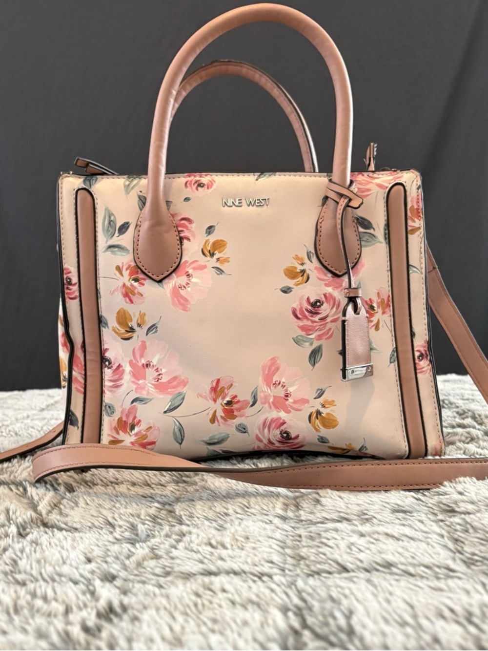 Nine West Pink Floral Satchel with Rose Print